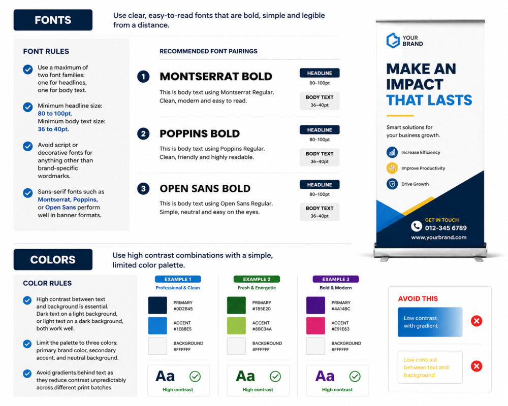 Font and colour placement on roll-up banner
